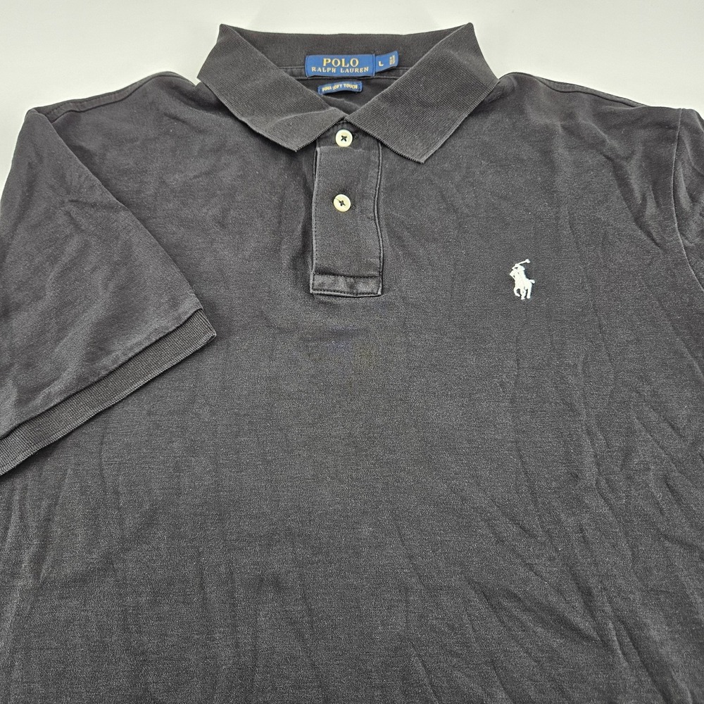 Polo Ralph Lauren Men L Polo Shirt Black Pima Soft Touch Cotton Short S